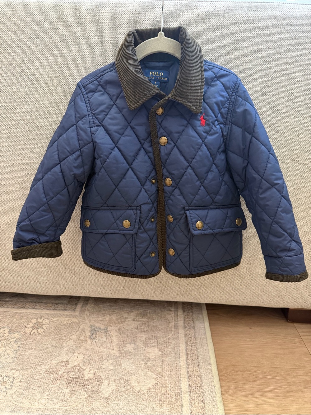 Polo by Ralph Lauren Navy Quilted Puffer with Brown Corduroy Trim